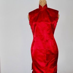 90s Red Cheongsam Dress